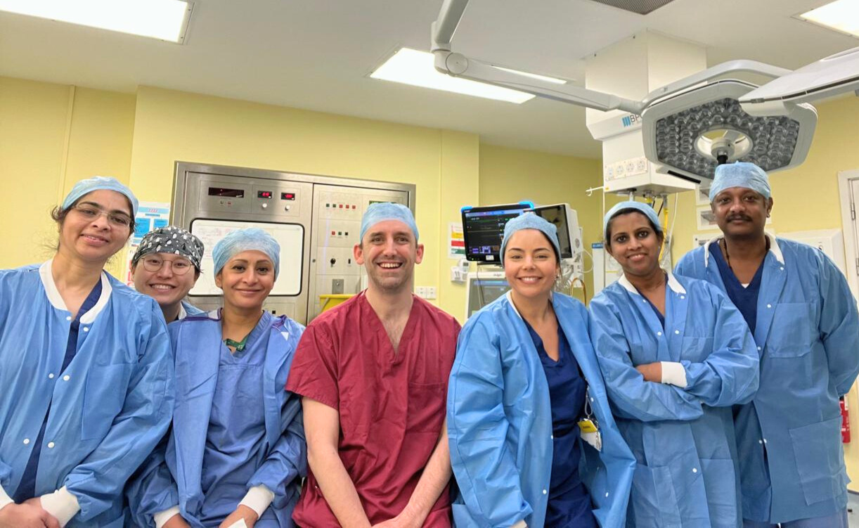 Ewan Kannegieter (Consultant Podiatric Surgeon), Selina Begum (Specialty Registrar Podiatric Surgery) and theatre team at Broomfield Hospital